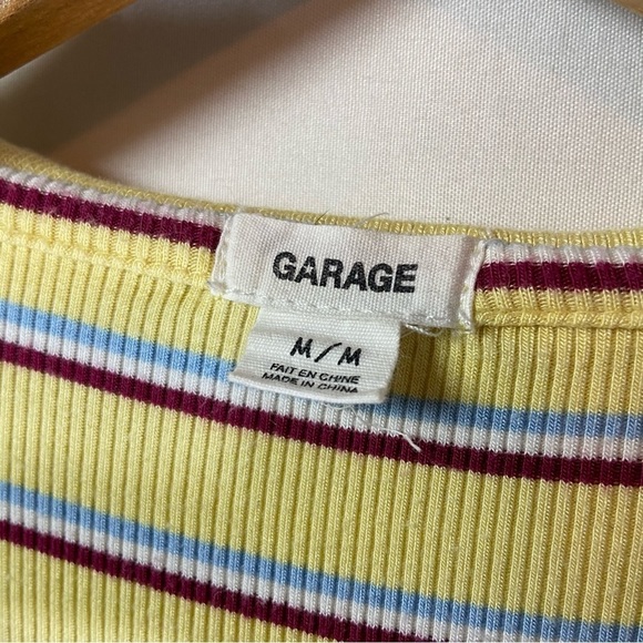 Garage Striped Semi Cropped Polo T-Shirt | Colour: Yellow Blue Red White - Picture 2 of 5